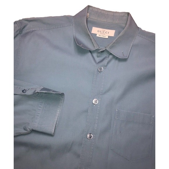 Gucci Uniform Men's  Button Down Shirt Size 45 17 3/4‎ Blue *missing buttons - Picture 1 of 15